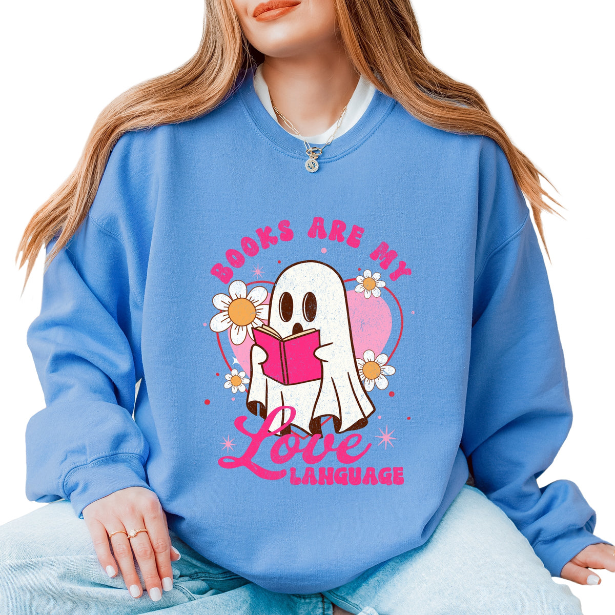 Books Are My Love Language Ghost - Women's Graphic Sweatshirt