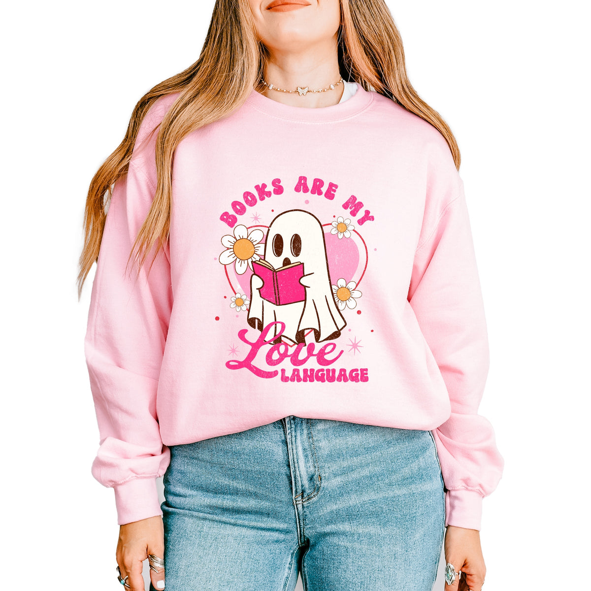 Books Are My Love Language Ghost - Women's Graphic Sweatshirt