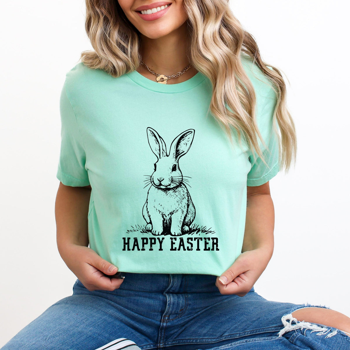 Happy Easter Bunny Outline - Women's Short Sleeve Graphic T-Shirt
