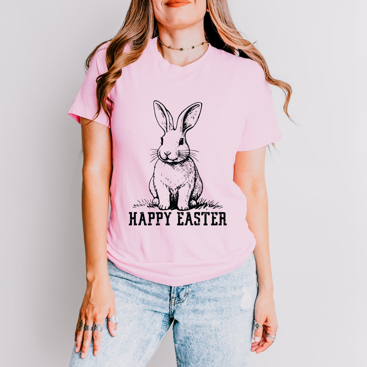 Happy Easter Bunny Outline - Women's Short Sleeve Graphic T-Shirt