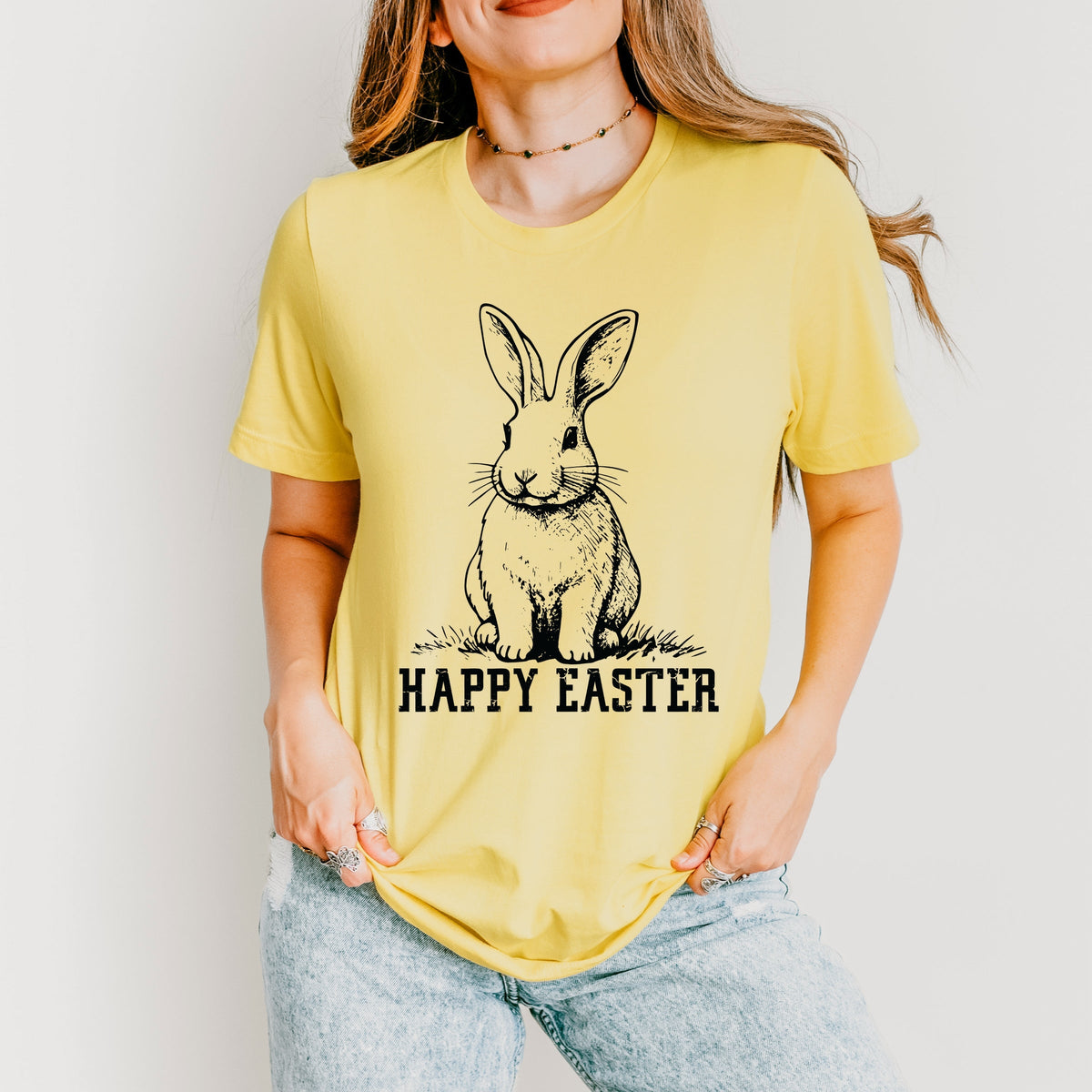 Happy Easter Bunny Outline - Women's Short Sleeve Graphic T-Shirt
