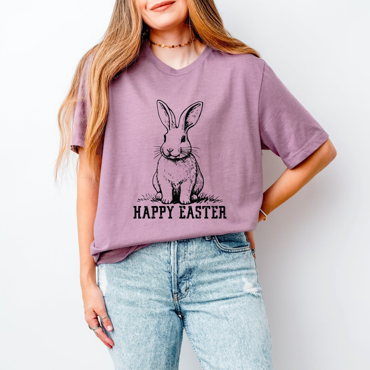 Happy Easter Bunny Outline - Women's Short Sleeve Graphic T-Shirt