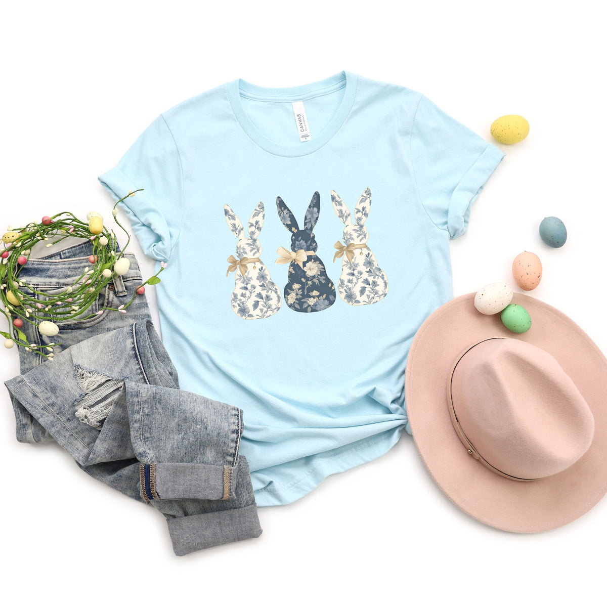 Three Blue Willow Bunnies - Women's Short Sleeve Graphic T-Shirt