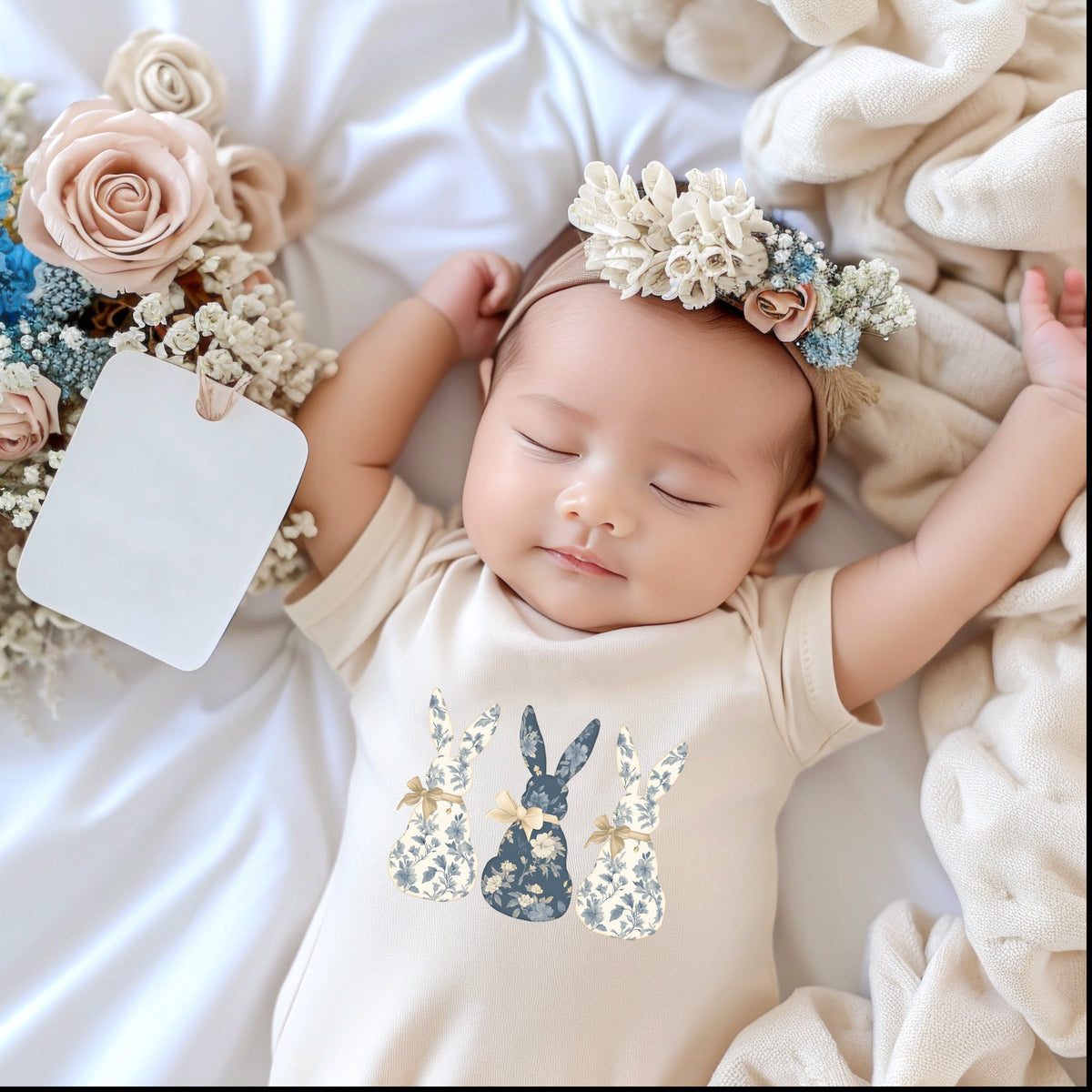 Three Blue Willow Bunnies - Baby Short Sleeve Graphic Bodysuit