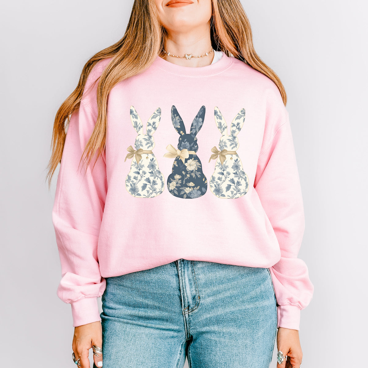 Three Blue Willow Bunnies - Women's Graphic Sweatshirt