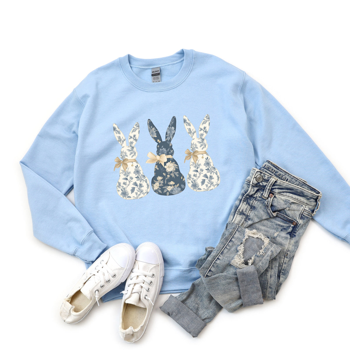 Three Blue Willow Bunnies - Women's Graphic Sweatshirt