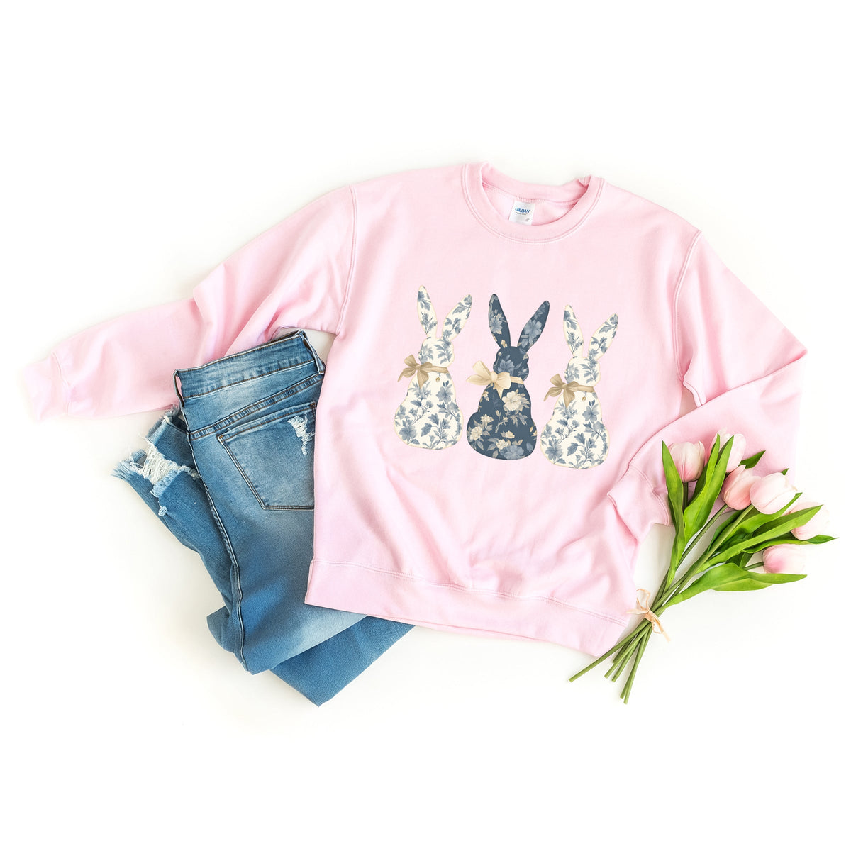 Three Blue Willow Bunnies - Women's Graphic Sweatshirt