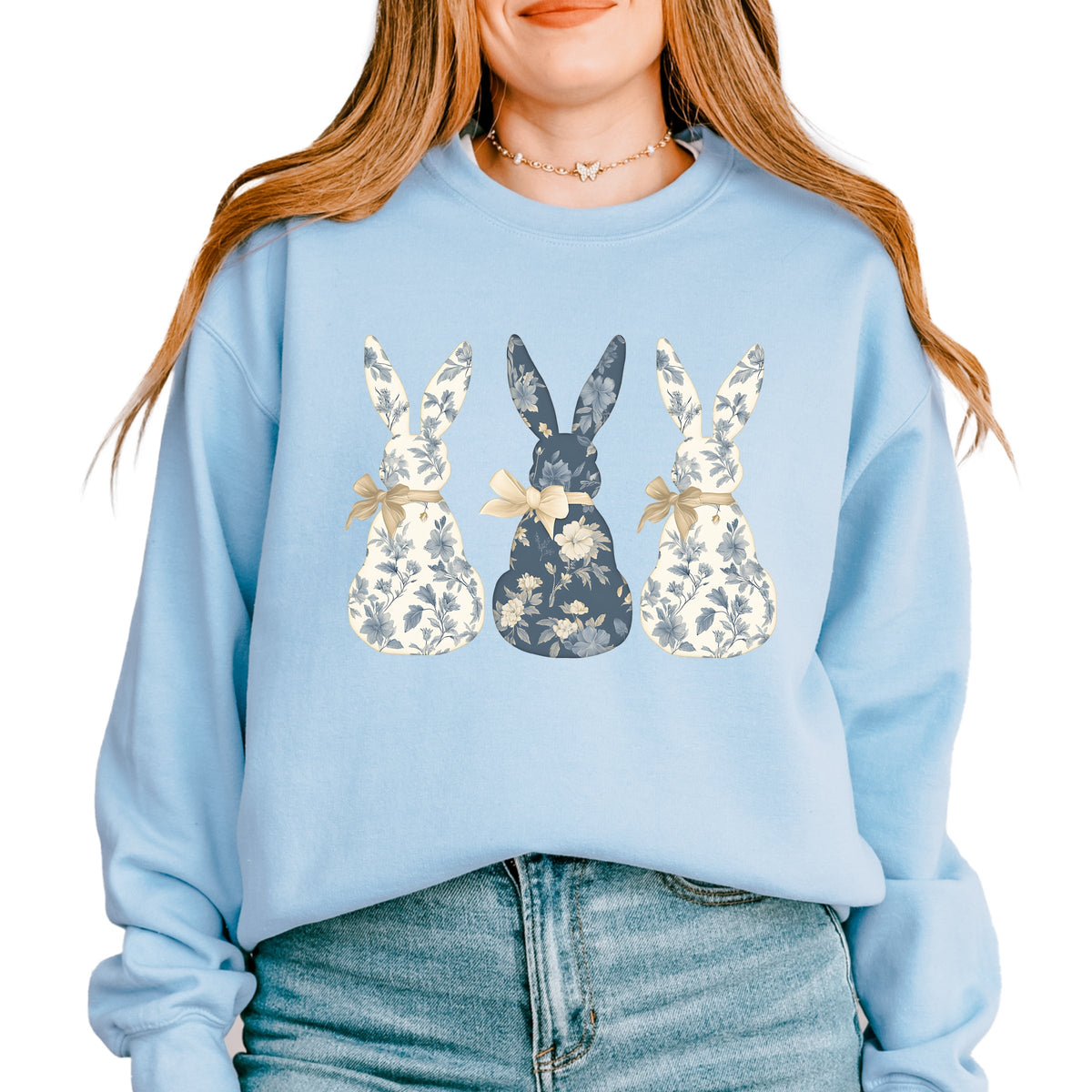 Three Blue Willow Bunnies - Women's Graphic Sweatshirt