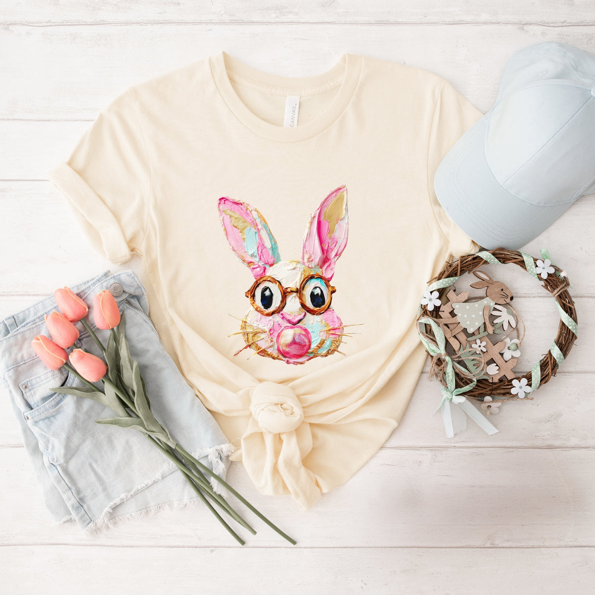Bunny Face Textured Paint - Women's Short Sleeve Graphic T-Shirt