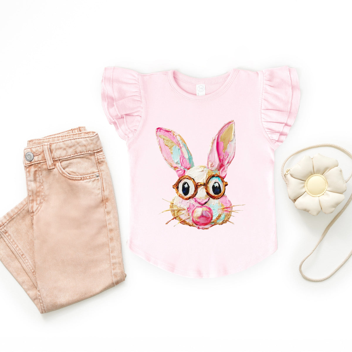 Bunny Face Textured Paint - Flutter Sleeve Graphic T-Shirt