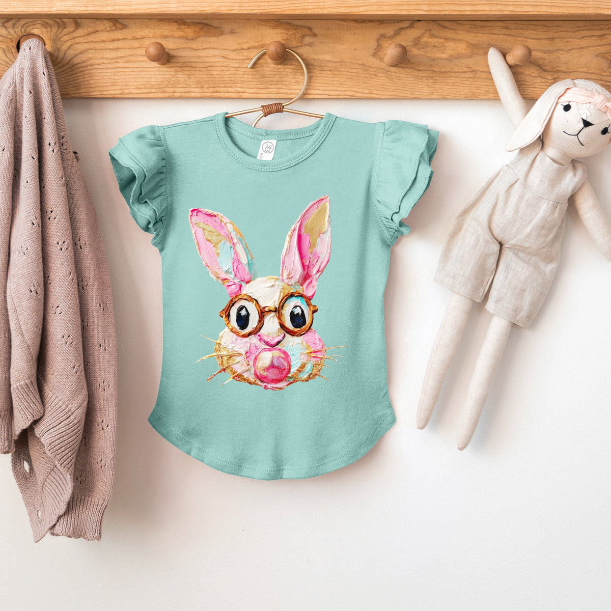 Bunny Face Textured Paint - Flutter Sleeve Graphic T-Shirt