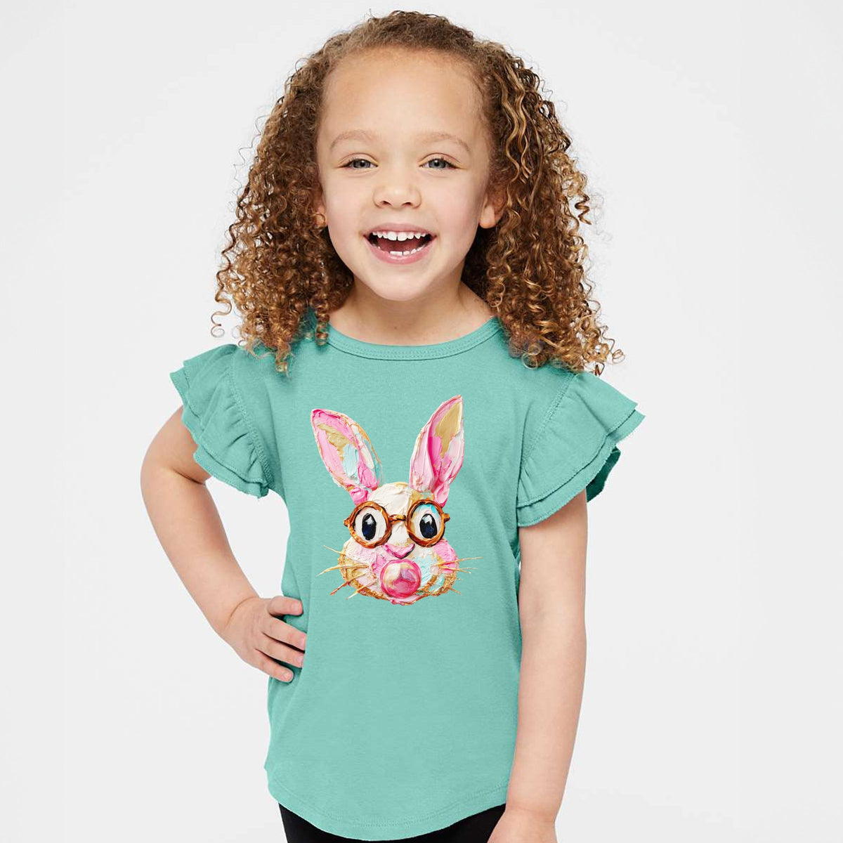 Bunny Face Textured Paint - Flutter Sleeve Graphic T-Shirt