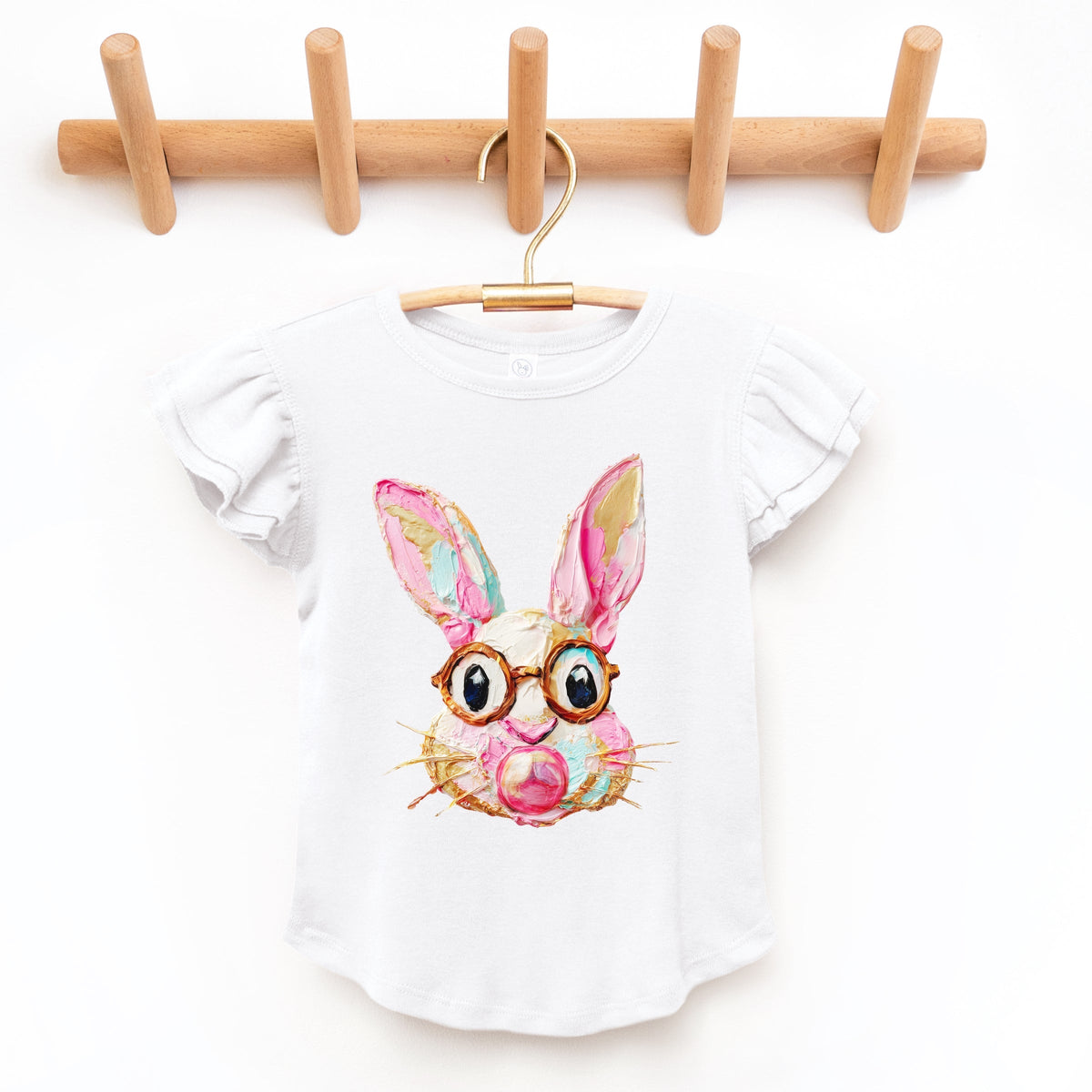 Bunny Face Textured Paint - Flutter Sleeve Graphic T-Shirt
