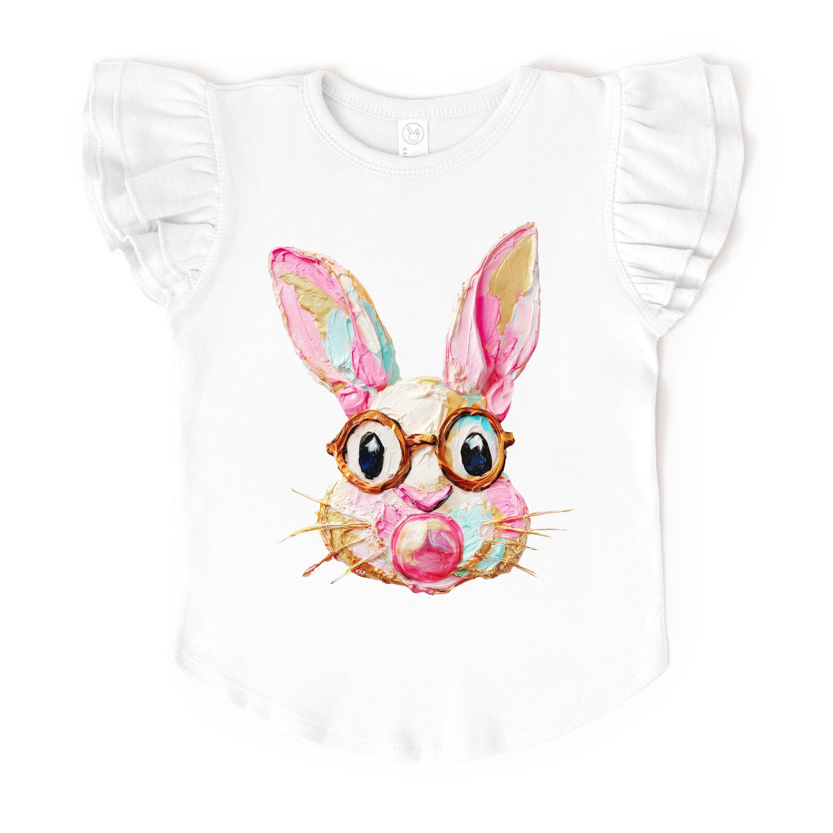 Bunny Face Textured Paint - Flutter Sleeve Graphic T-Shirt