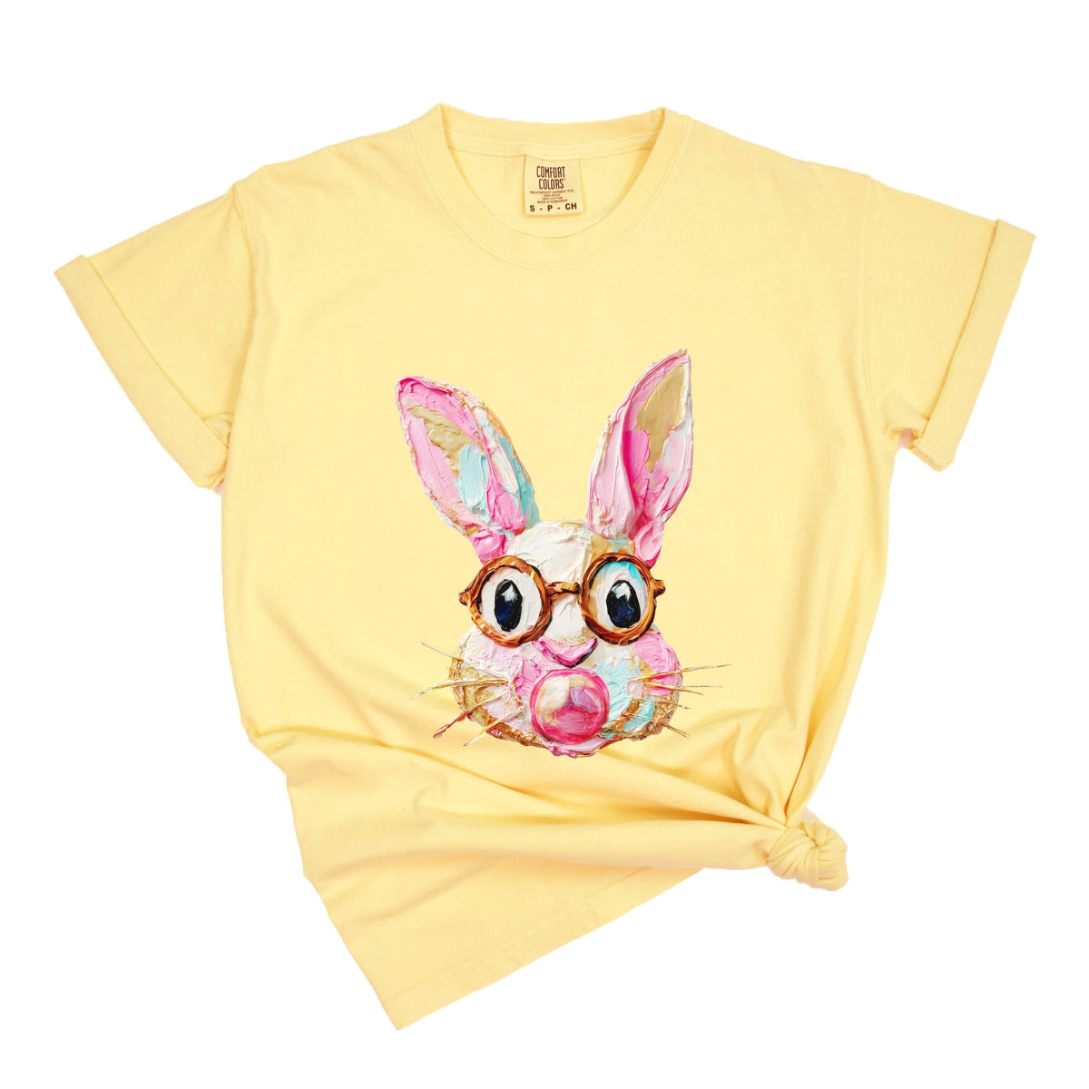 Bunny Face Textured Paint - Women's Garment Dyed Graphic T-Shirt