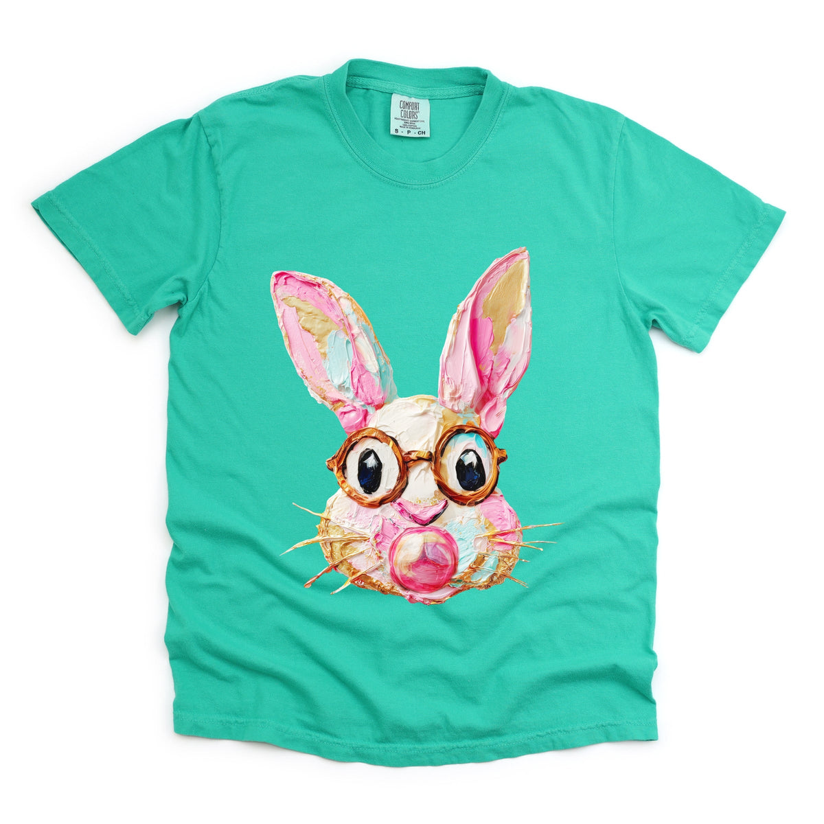 Bunny Face Textured Paint - Women's Garment Dyed Graphic T-Shirt
