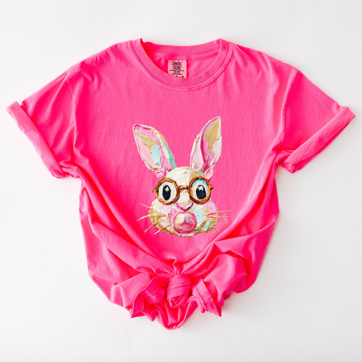 Bunny Face Textured Paint - Women's Garment Dyed Graphic T-Shirt