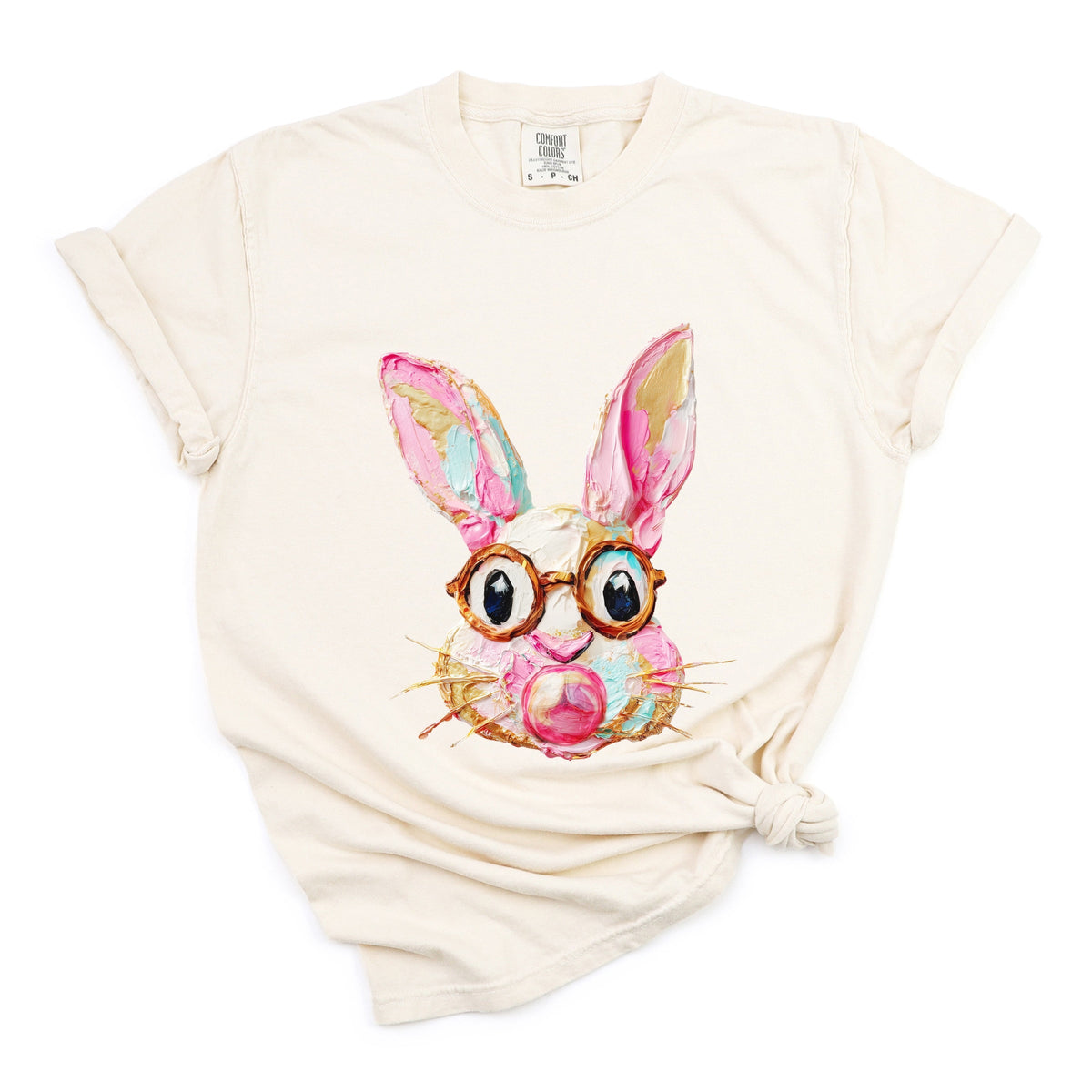Bunny Face Textured Paint - Women's Garment Dyed Graphic T-Shirt