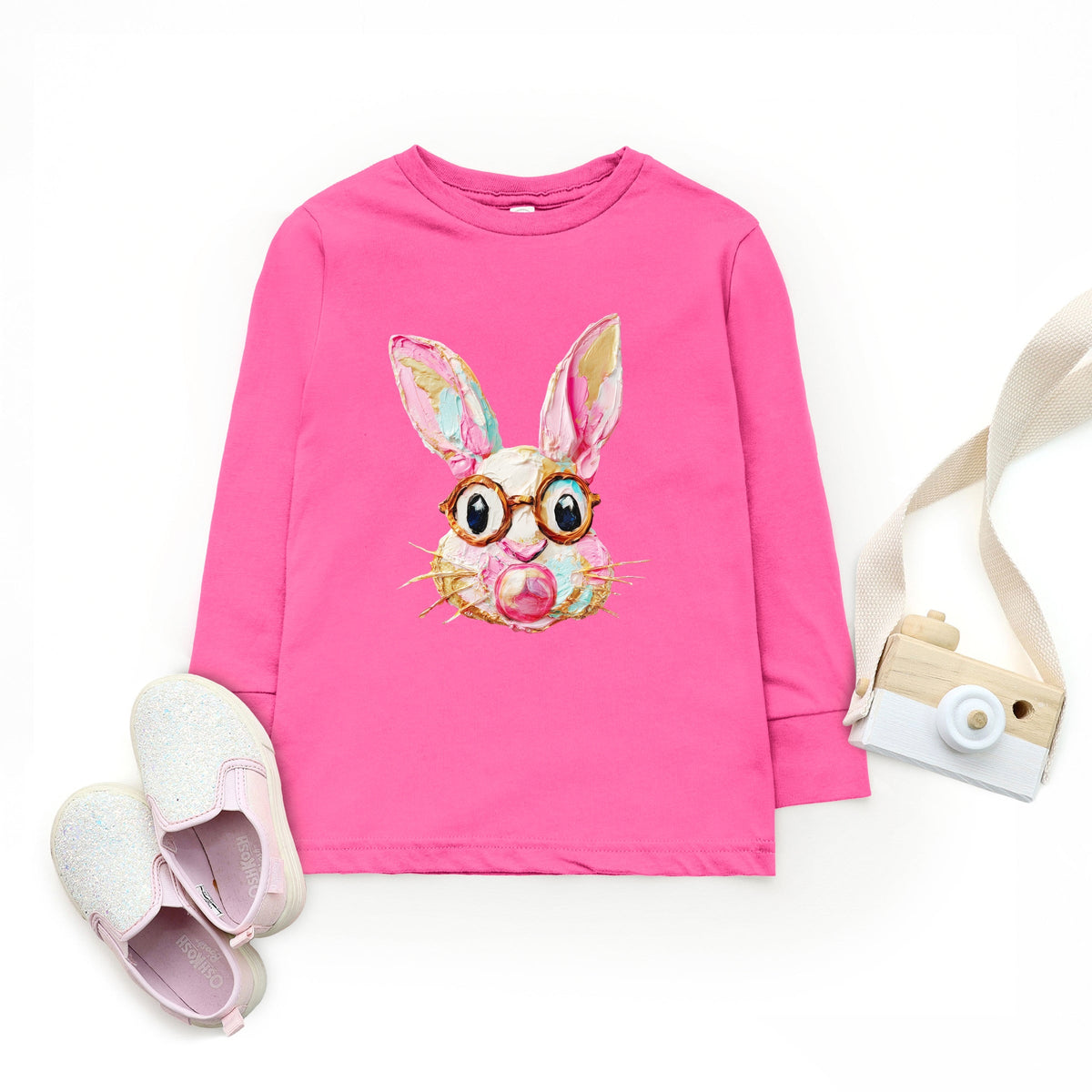 Bunny Face Textured Paint - Toddler Long Sleeve Graphic Tee