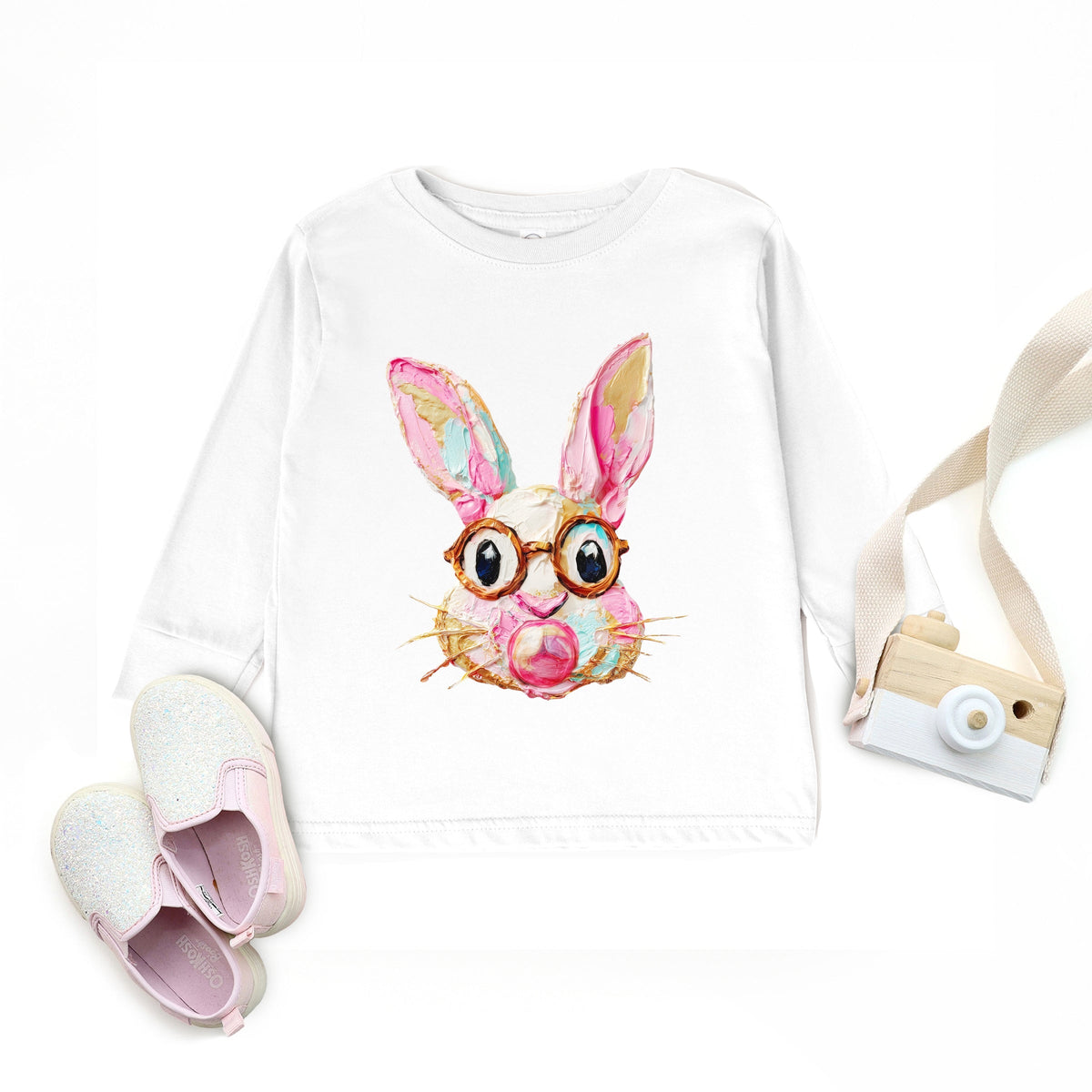 Bunny Face Textured Paint - Toddler Long Sleeve Graphic Tee