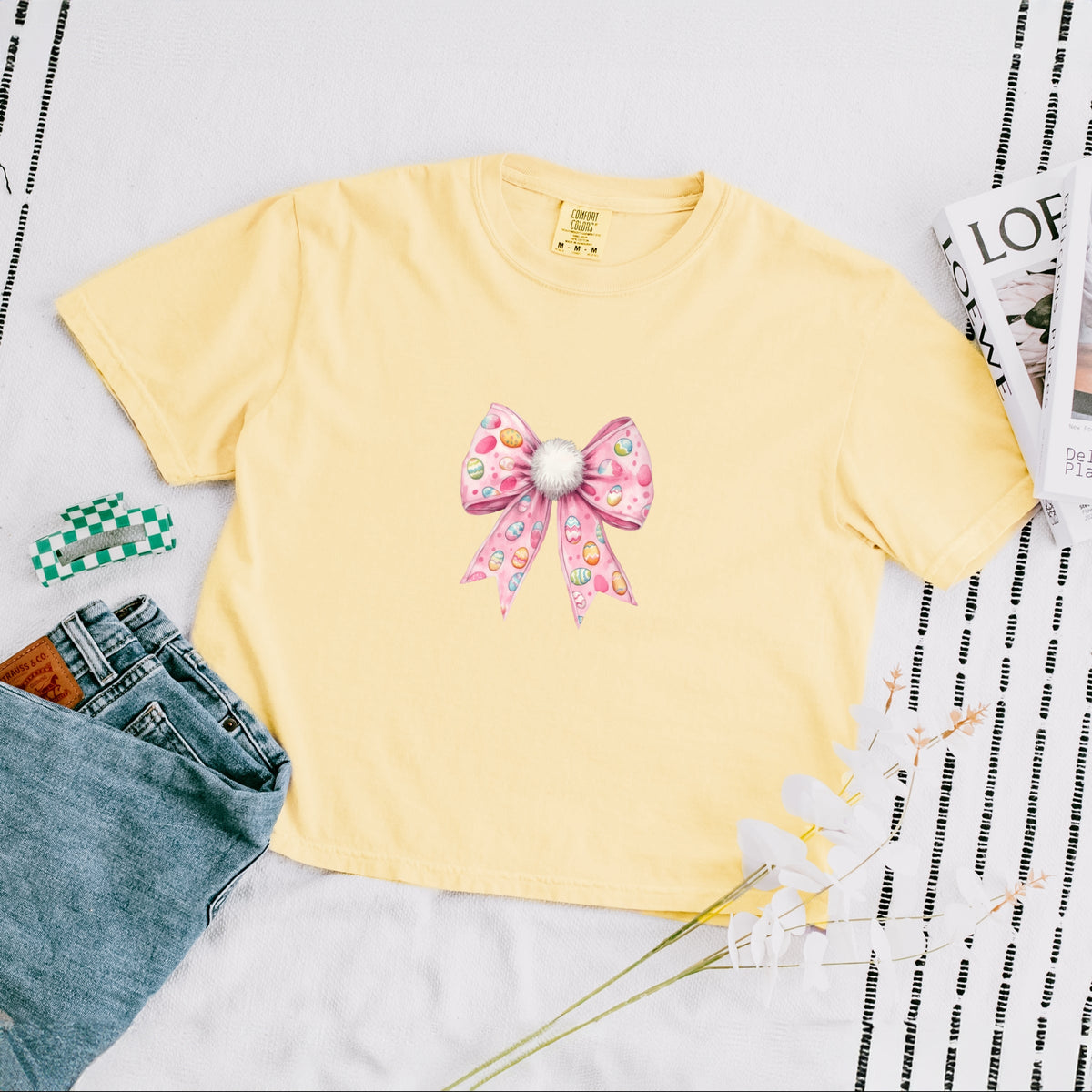 Easter Egg Bow Coquette - Women's Boxy Crop Top Graphic T-Shirt