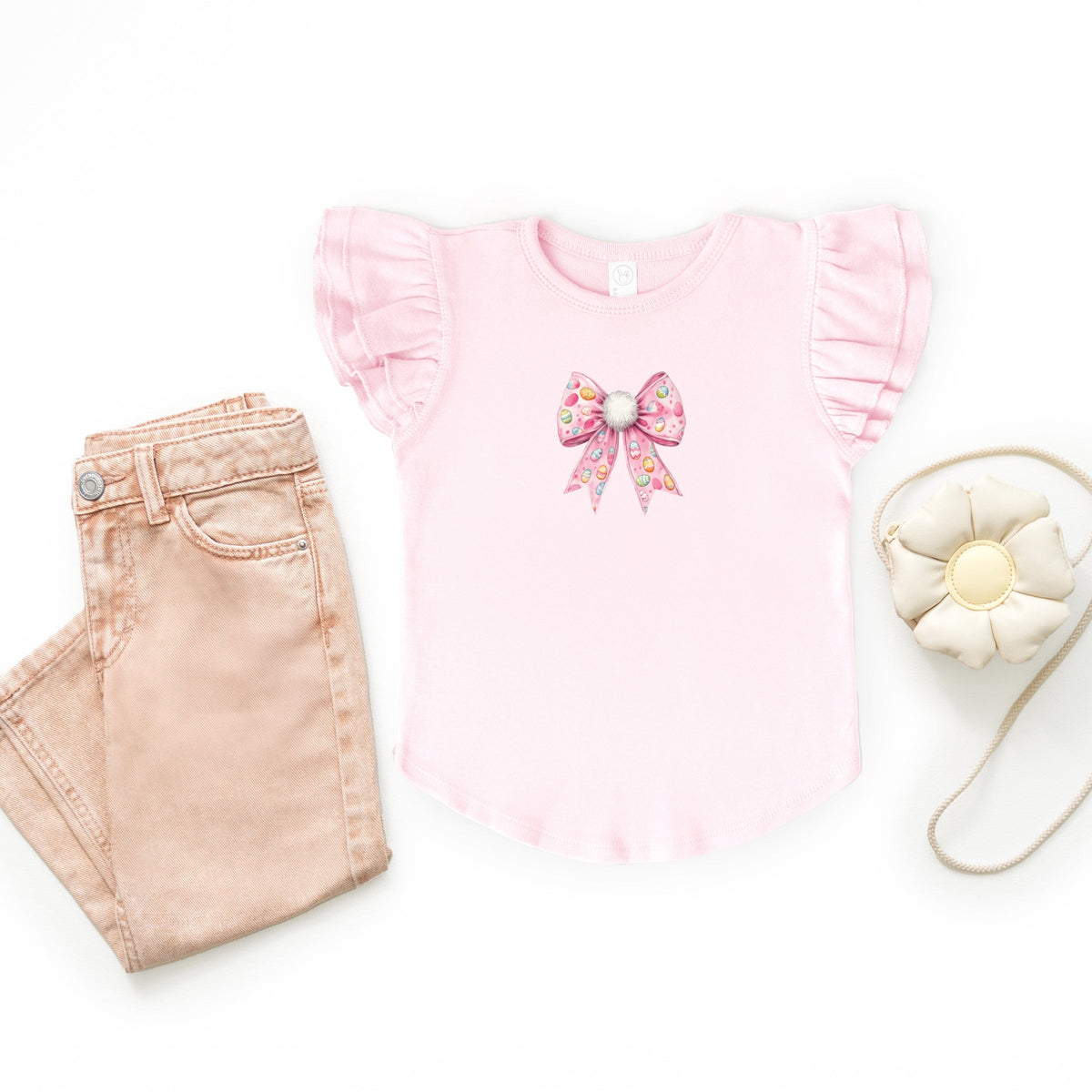 Easter Egg Bow Coquette - Flutter Sleeve Graphic T-Shirt