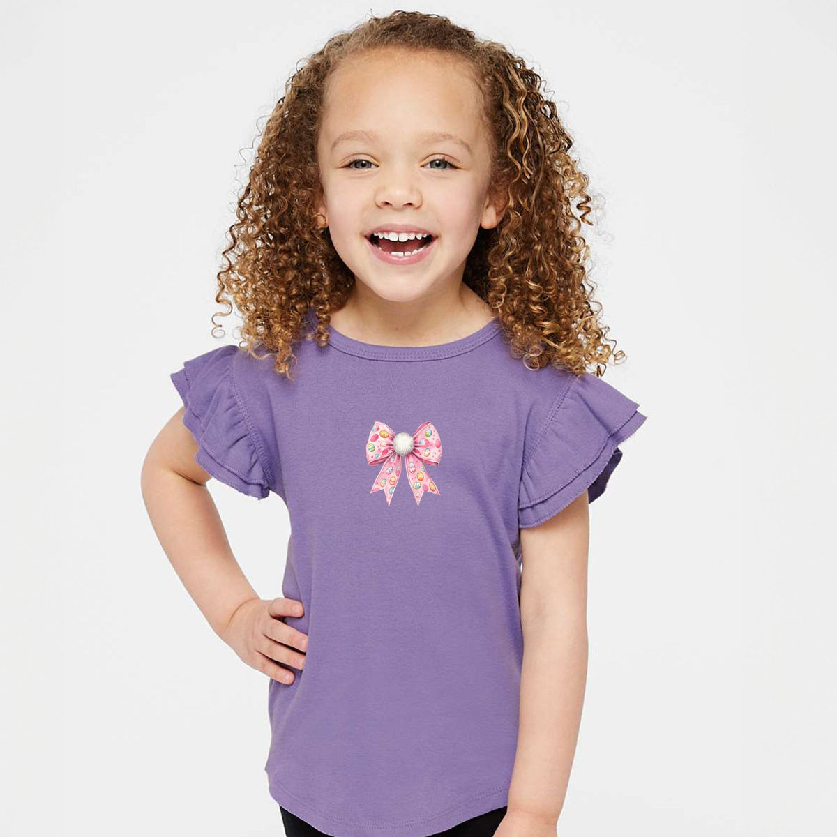 Easter Egg Bow Coquette - Flutter Sleeve Graphic T-Shirt