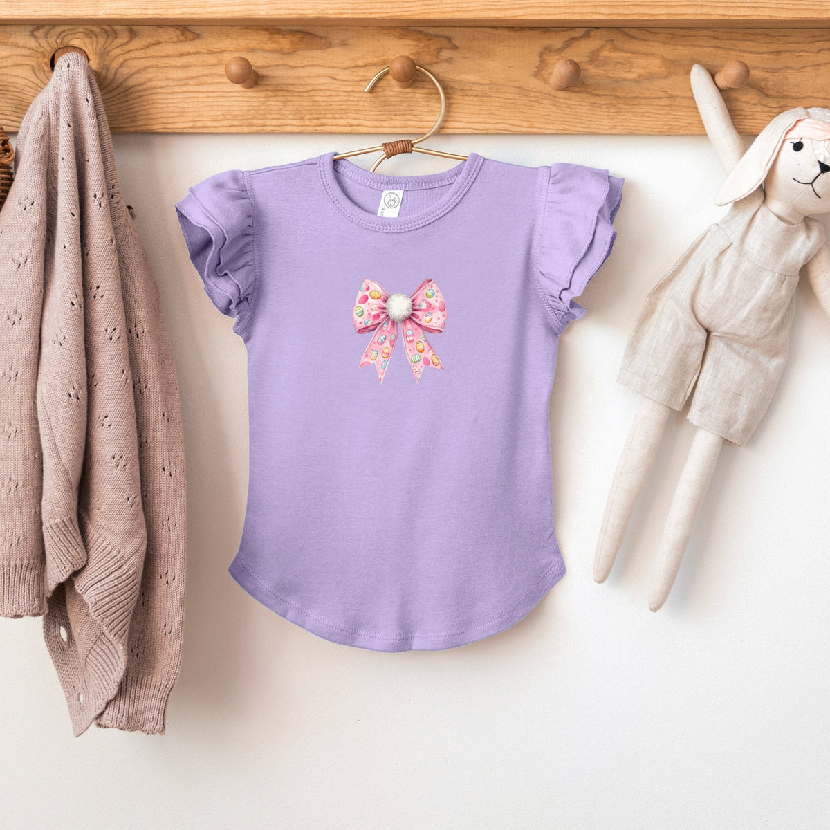 Easter Egg Bow Coquette - Flutter Sleeve Graphic T-Shirt