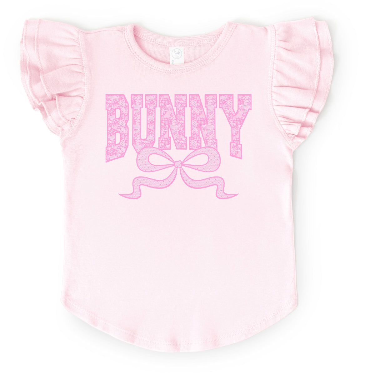 Bunny Pink Lace - Flutter Sleeve Graphic T-Shirt