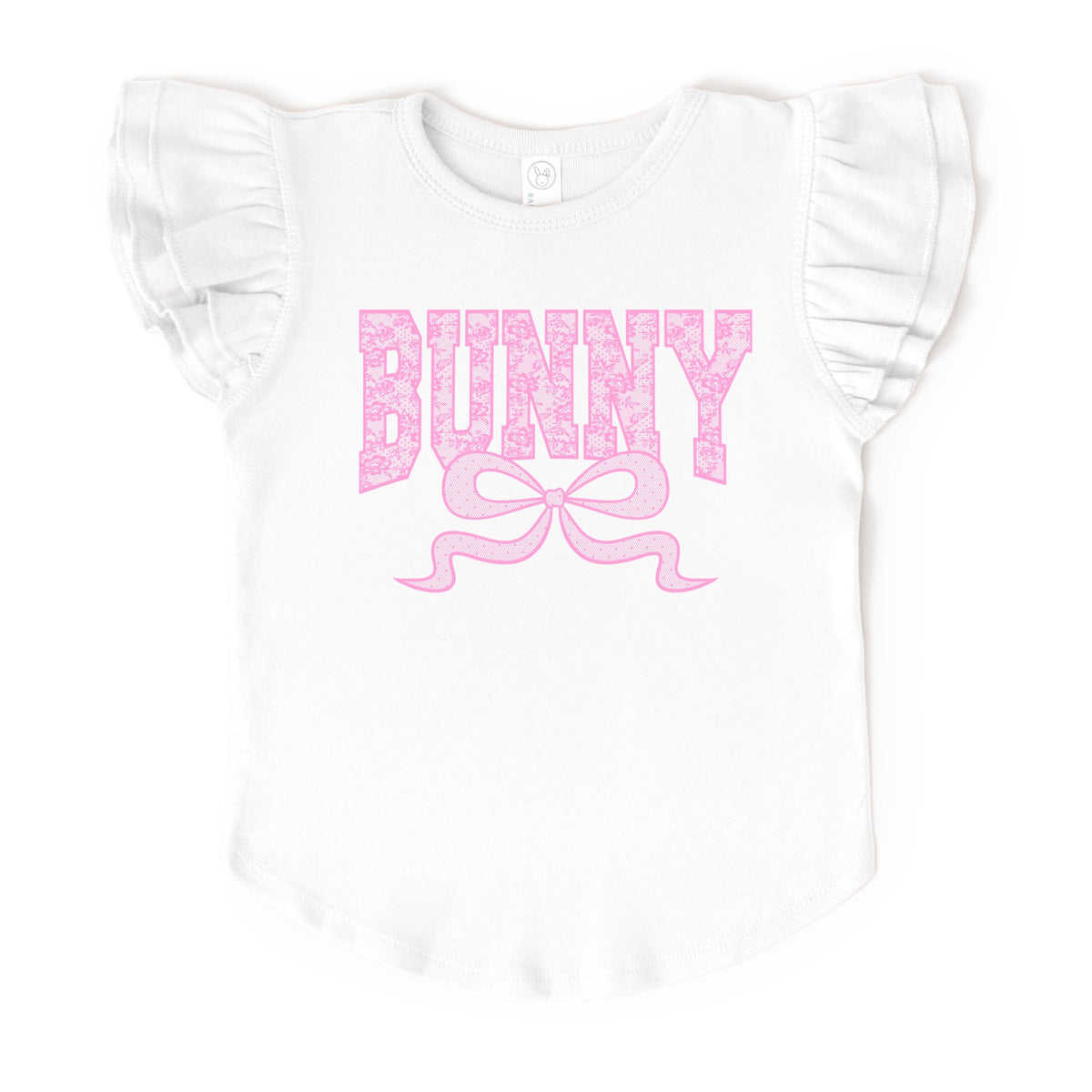 Bunny Pink Lace - Flutter Sleeve Graphic T-Shirt