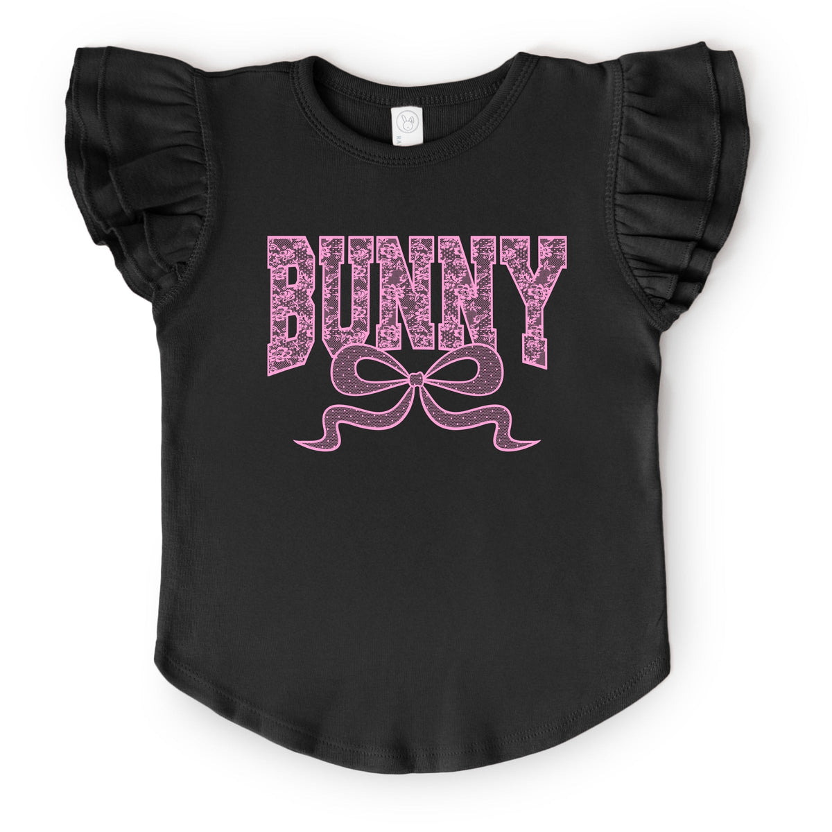 Bunny Pink Lace - Flutter Sleeve Graphic T-Shirt