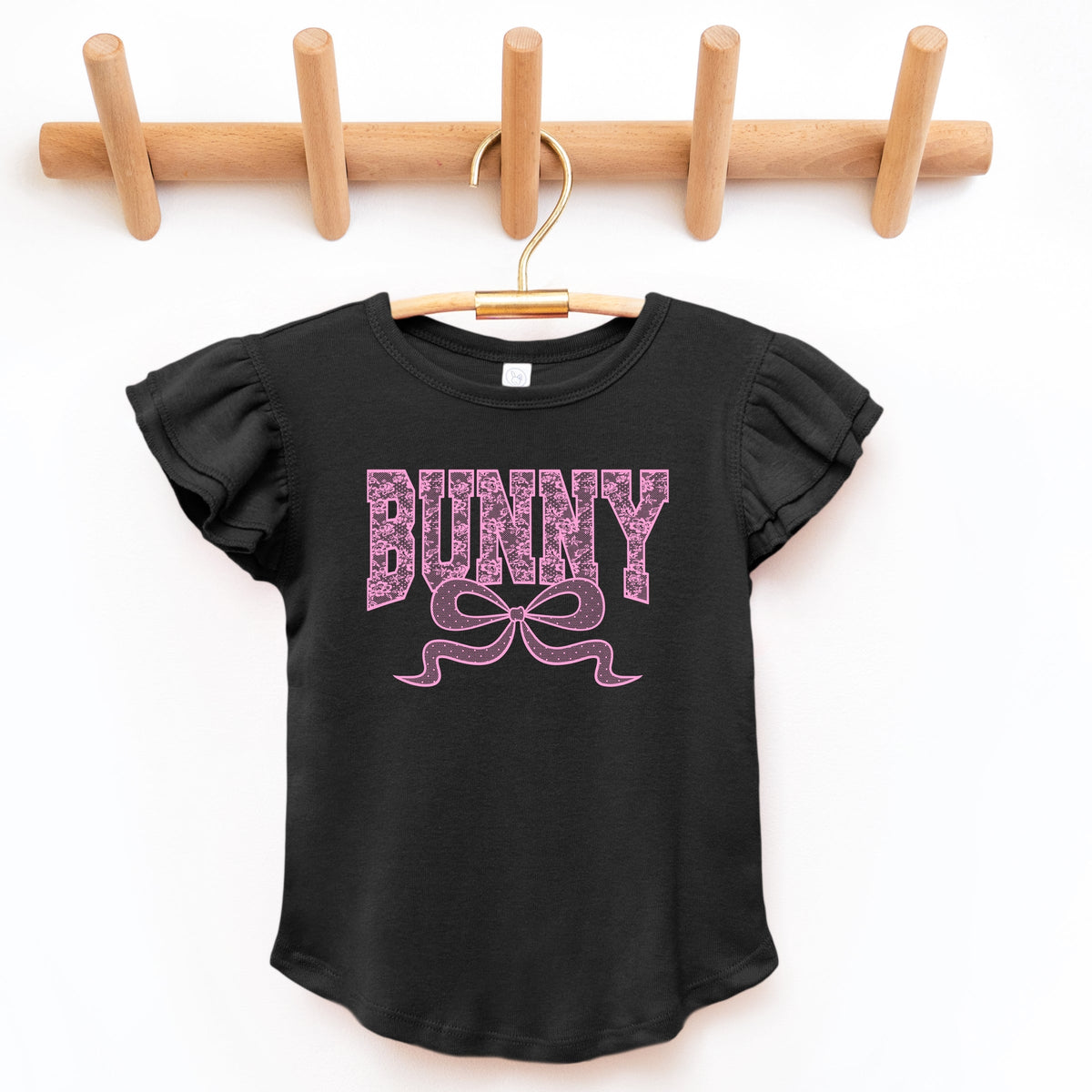 Bunny Pink Lace - Flutter Sleeve Graphic T-Shirt