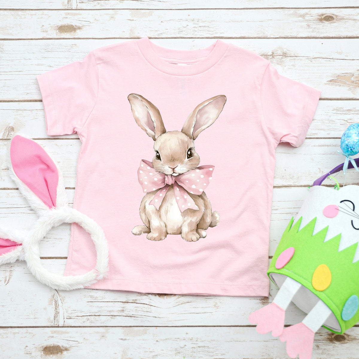 Bunny Watercolor With Bow - Toddler Short Sleeve Graphic T-Shirt