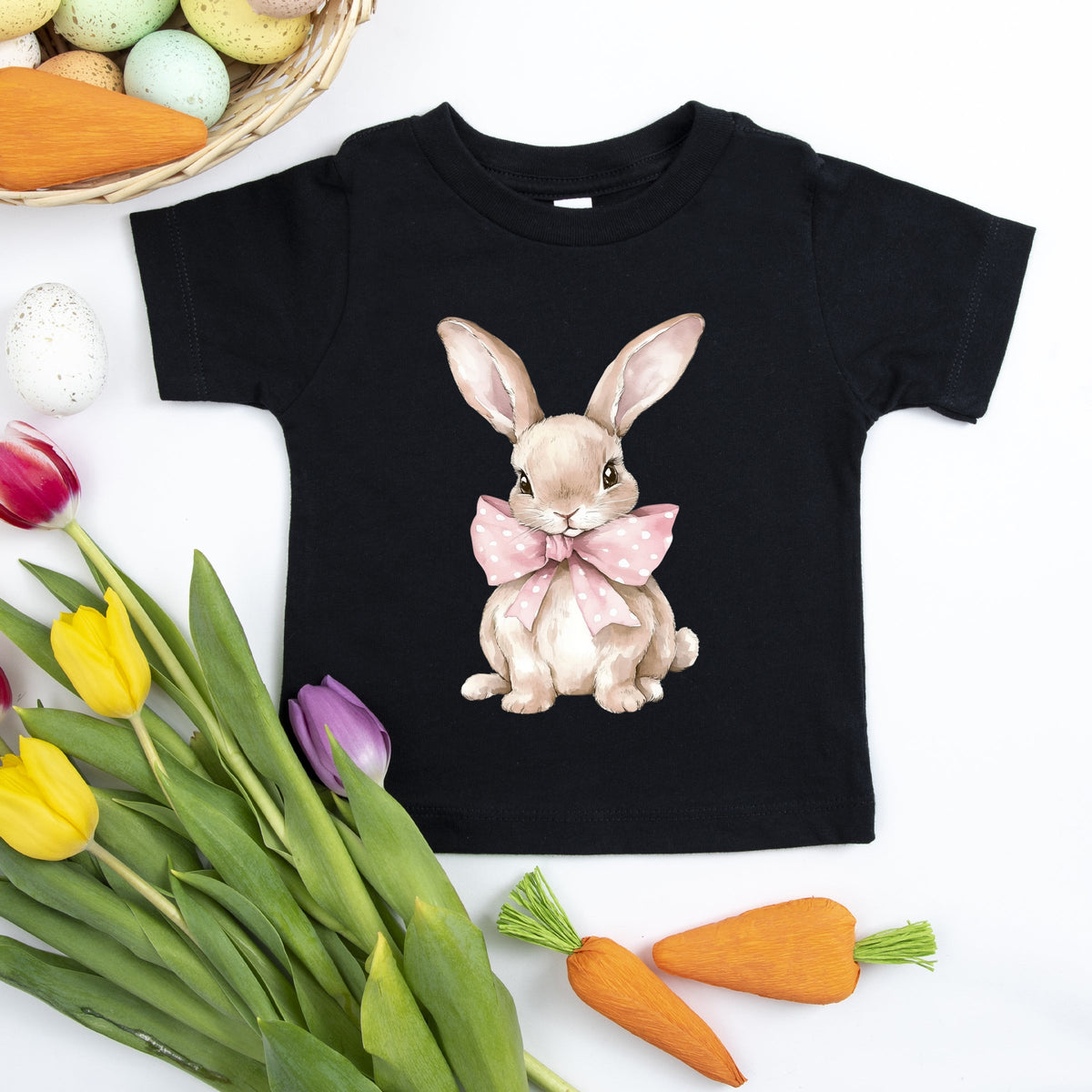 Bunny Watercolor With Bow - Toddler Short Sleeve Graphic T-Shirt