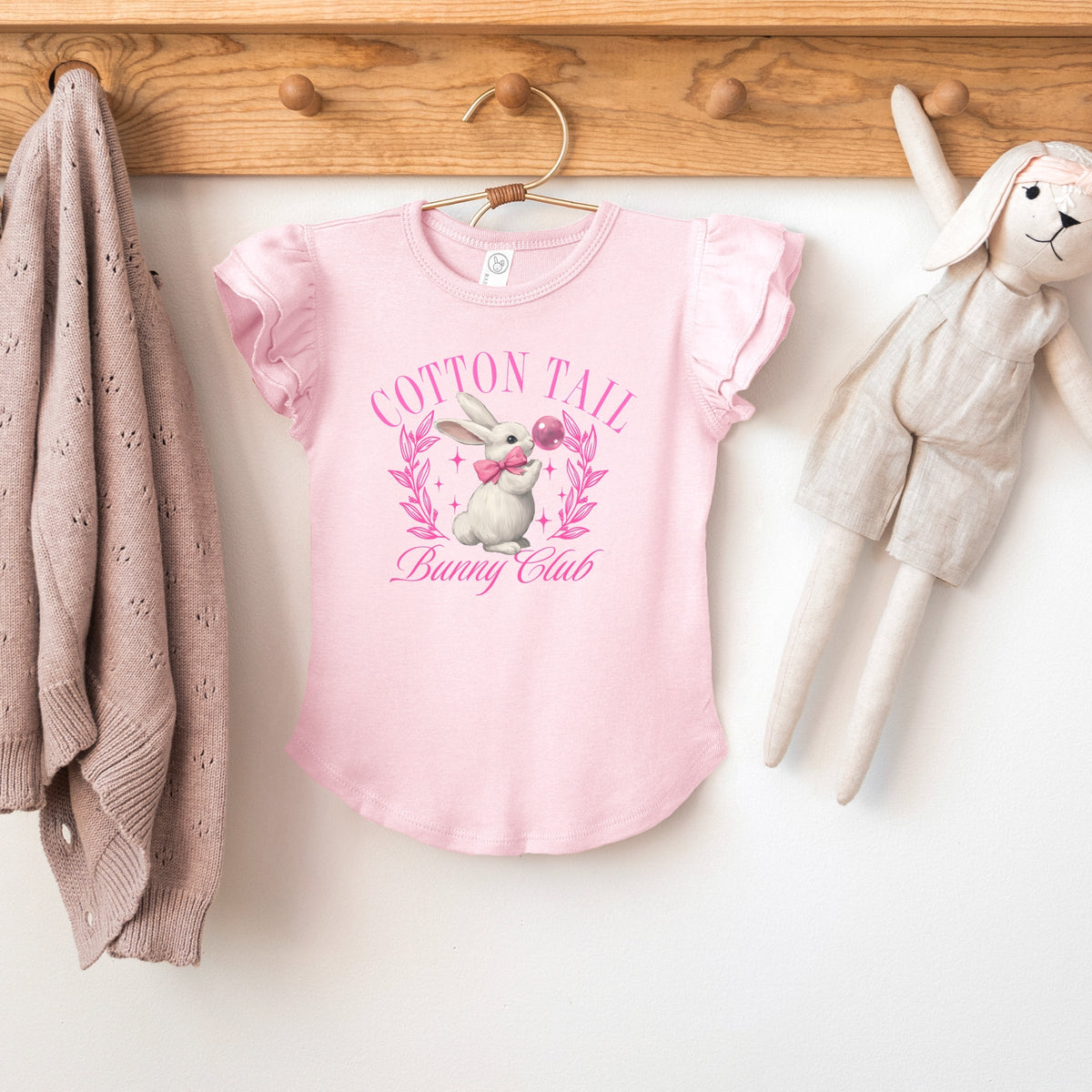 Cotton Tail Bunny Club Bubblegum - Flutter Sleeve Graphic T-Shirt