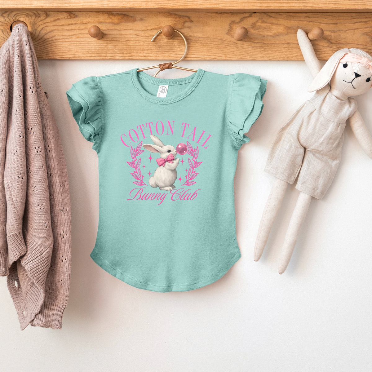 Cotton Tail Bunny Club Bubblegum - Flutter Sleeve Graphic T-Shirt