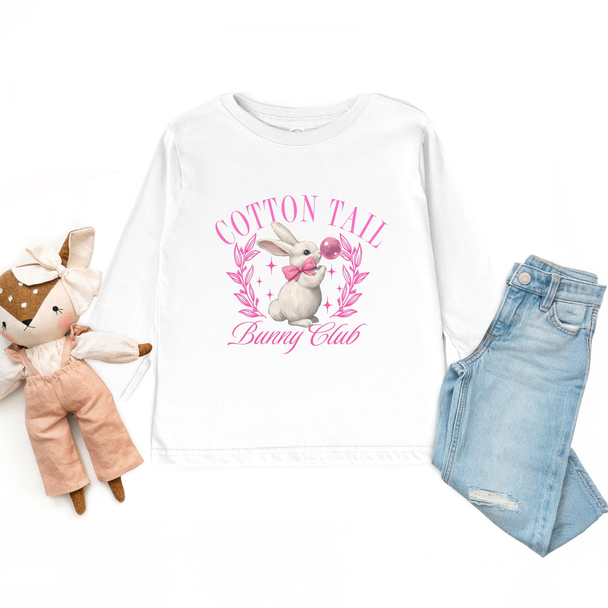 Cotton Tail Bunny Club Bubblegum - Toddler Long Sleeve Graphic Tee