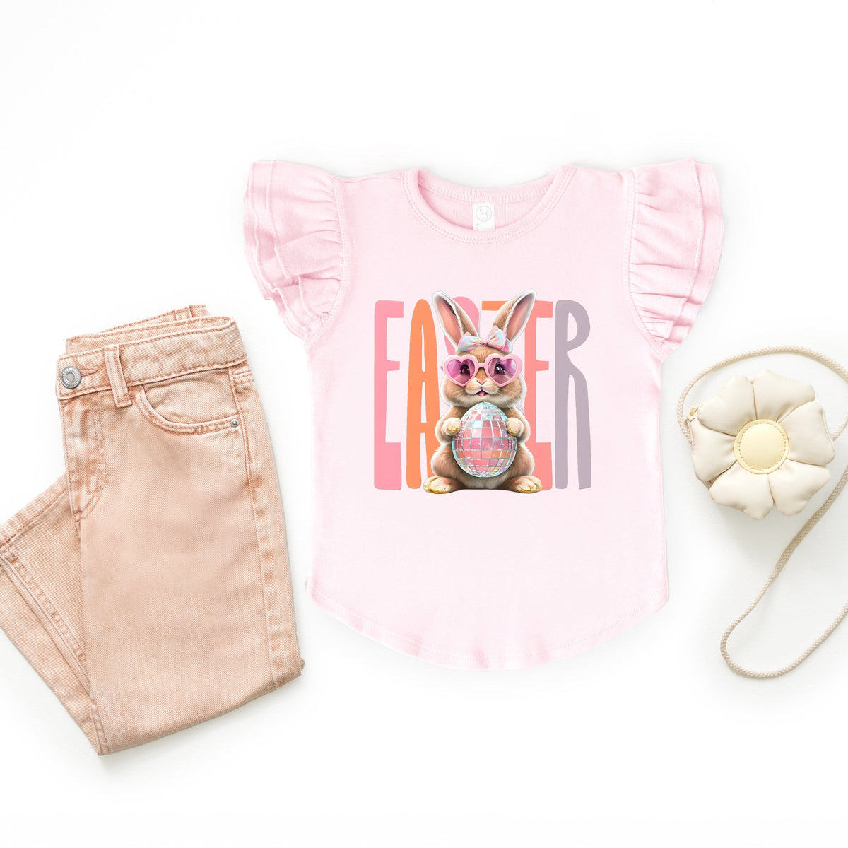 Easter Bunny Disco Ball - Flutter Sleeve Graphic T-Shirt