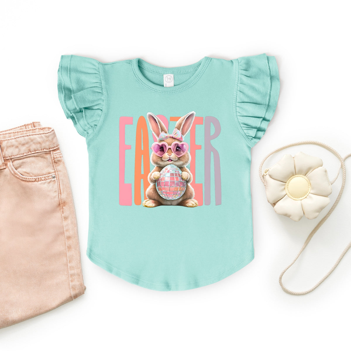 Easter Bunny Disco Ball - Flutter Sleeve Graphic T-Shirt