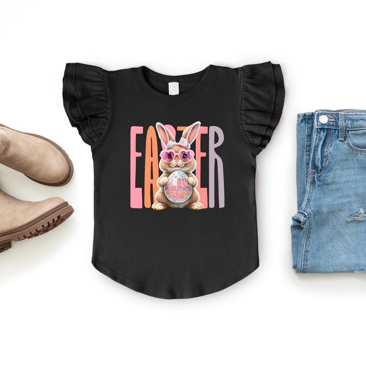 Easter Bunny Disco Ball - Flutter Sleeve Graphic T-Shirt