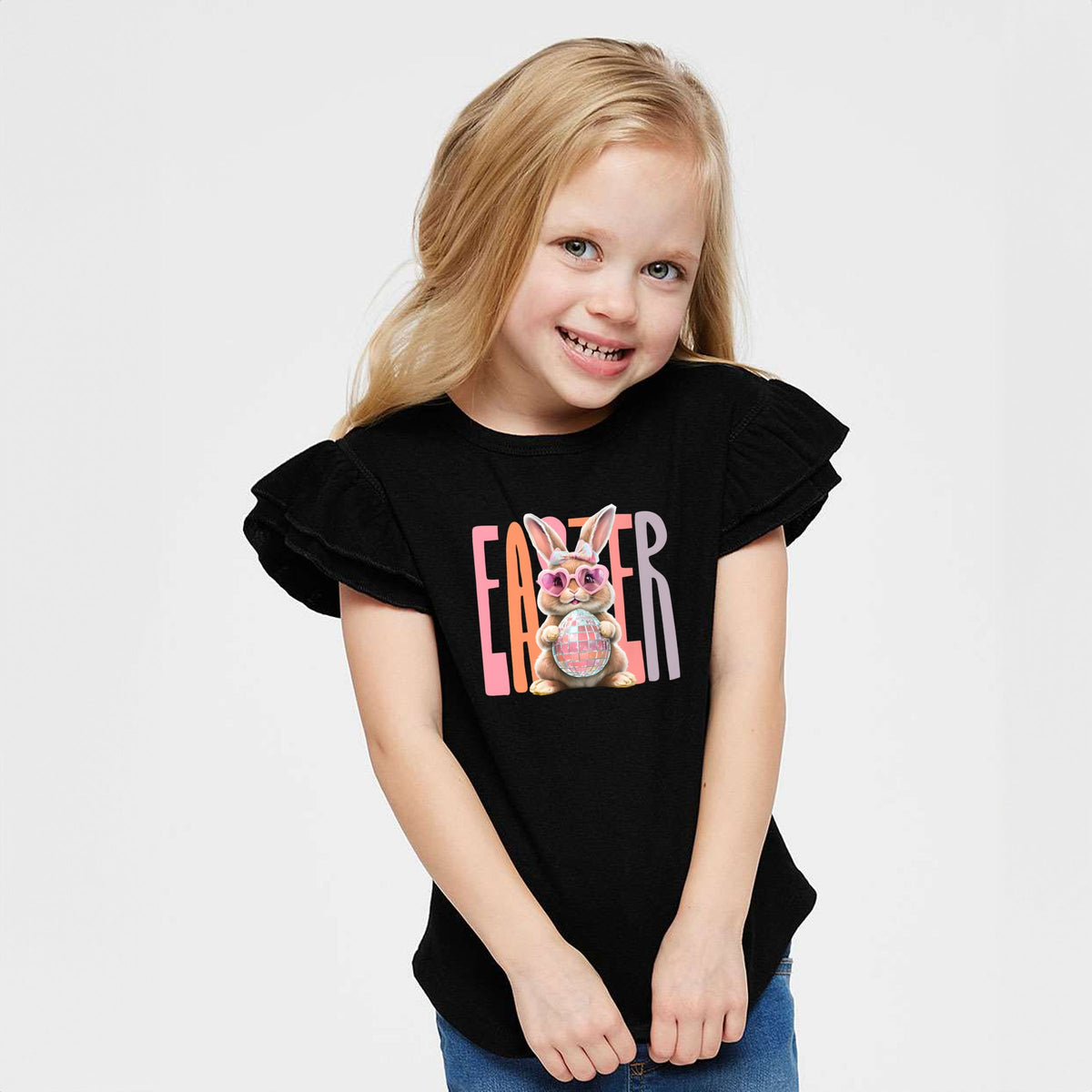 Easter Bunny Disco Ball - Flutter Sleeve Graphic T-Shirt