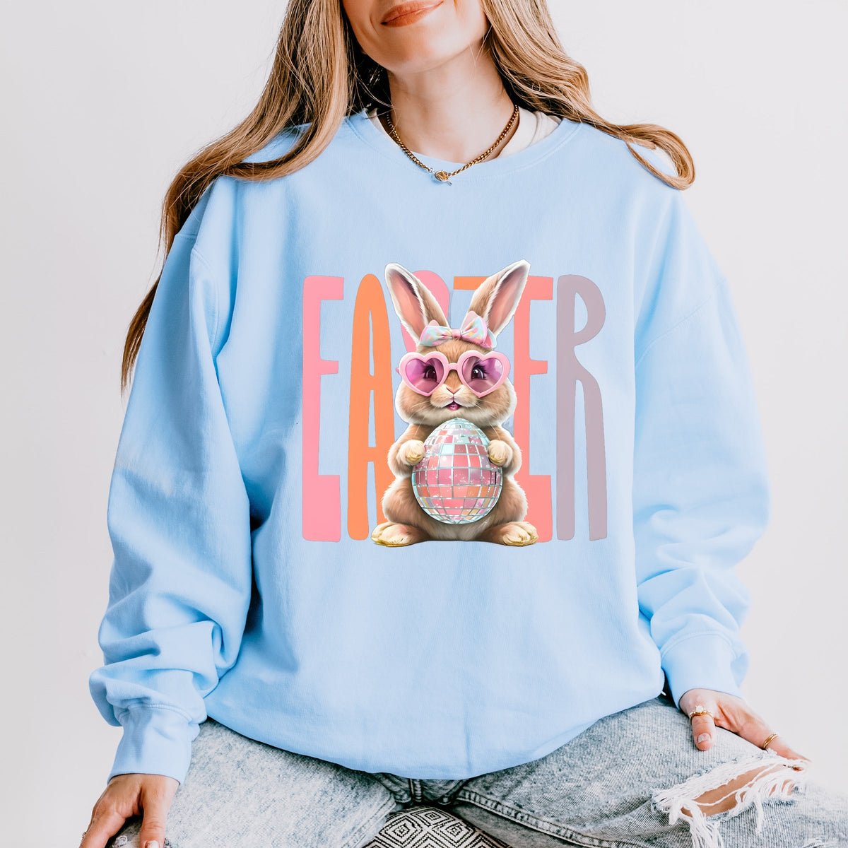 Easter Bunny Disco Ball - Women's Lightweight Garment Dyed Sweatshirt