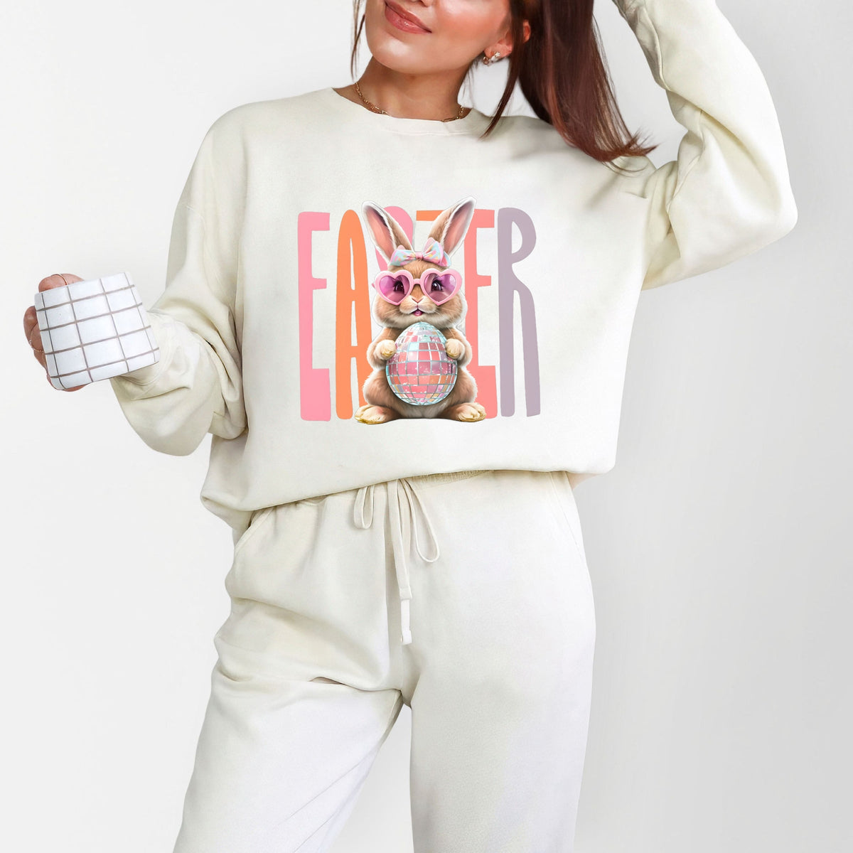 Easter Bunny Disco Ball - Women's Lightweight Garment Dyed Sweatshirt