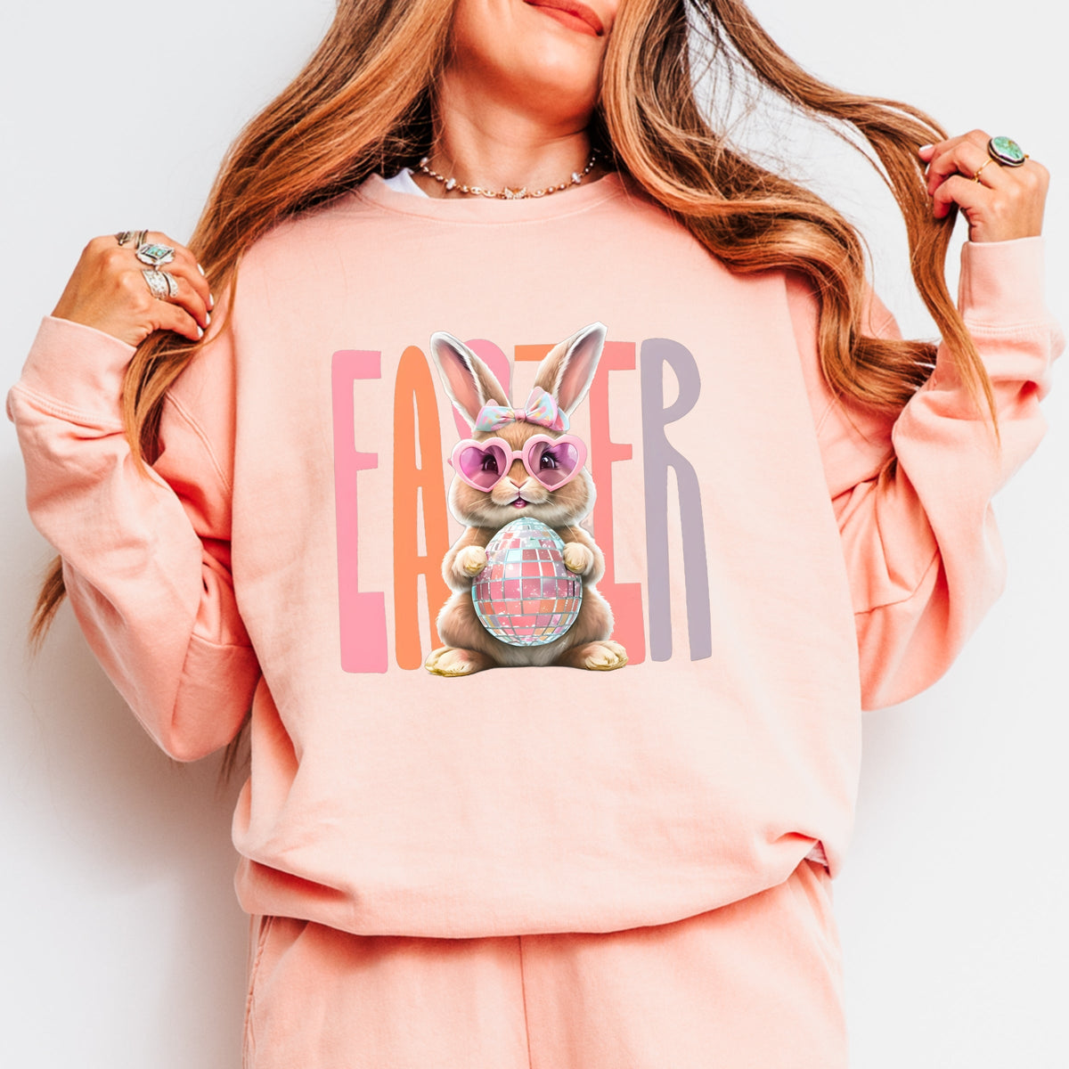 Easter Bunny Disco Ball - Women's Lightweight Garment Dyed Sweatshirt