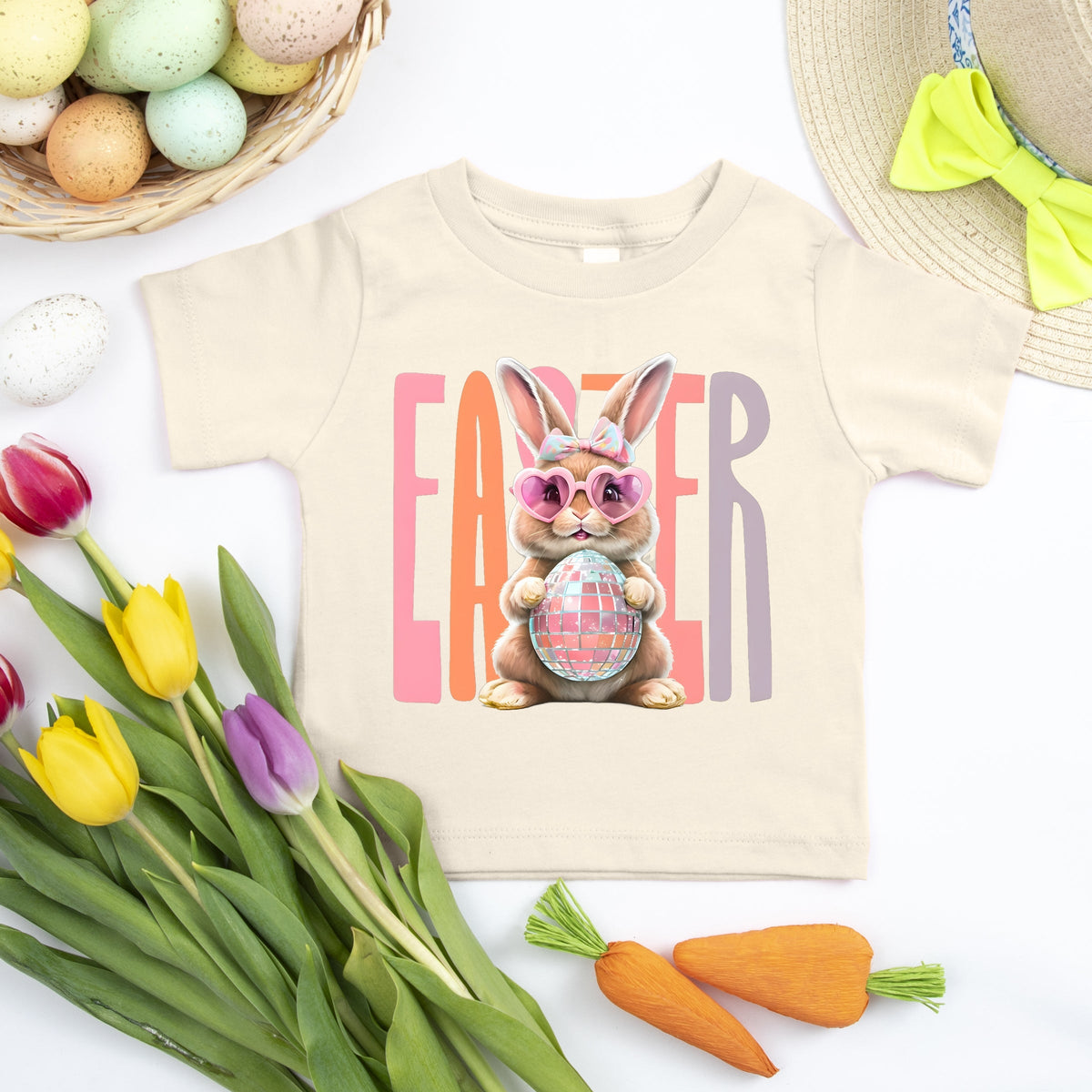 Easter Bunny Disco Ball - Toddler Short Sleeve Graphic T-Shirt