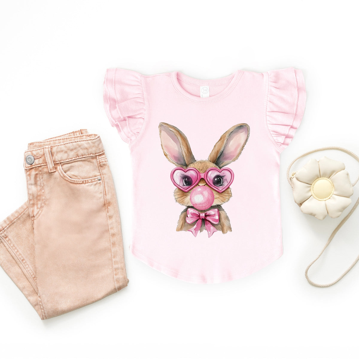 Bunny Sunglasses Bubblegum - Flutter Sleeve Graphic T-Shirt
