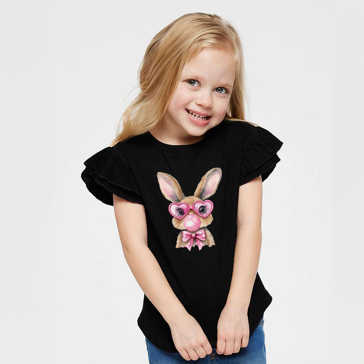 Bunny Sunglasses Bubblegum - Flutter Sleeve Graphic T-Shirt