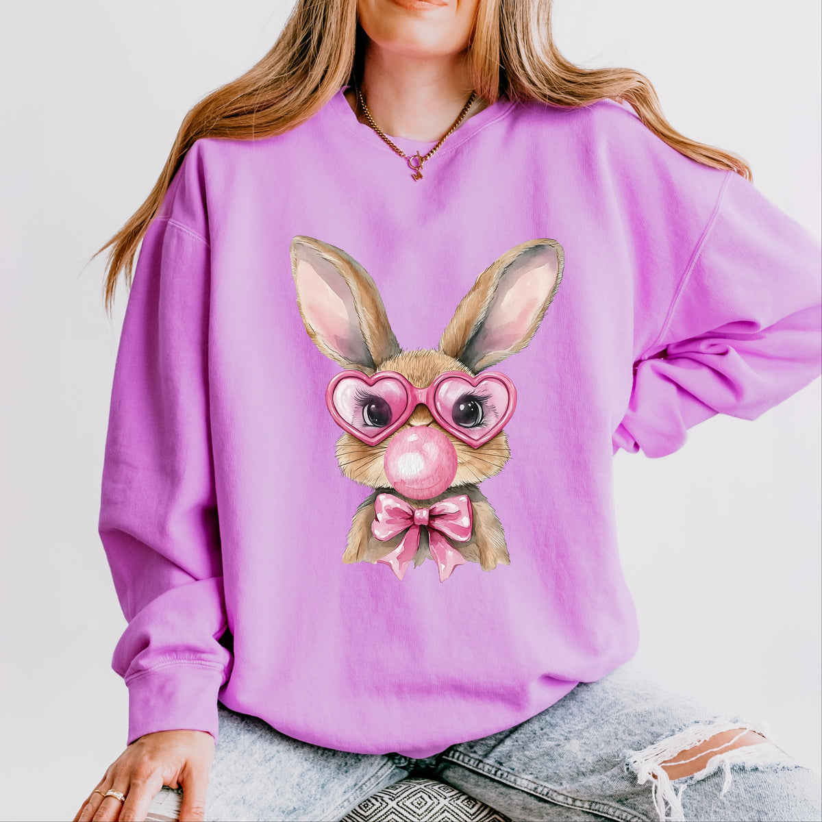 Bunny Sunglasses Bubblegum - Women's Lightweight Garment Dyed Sweatshirt