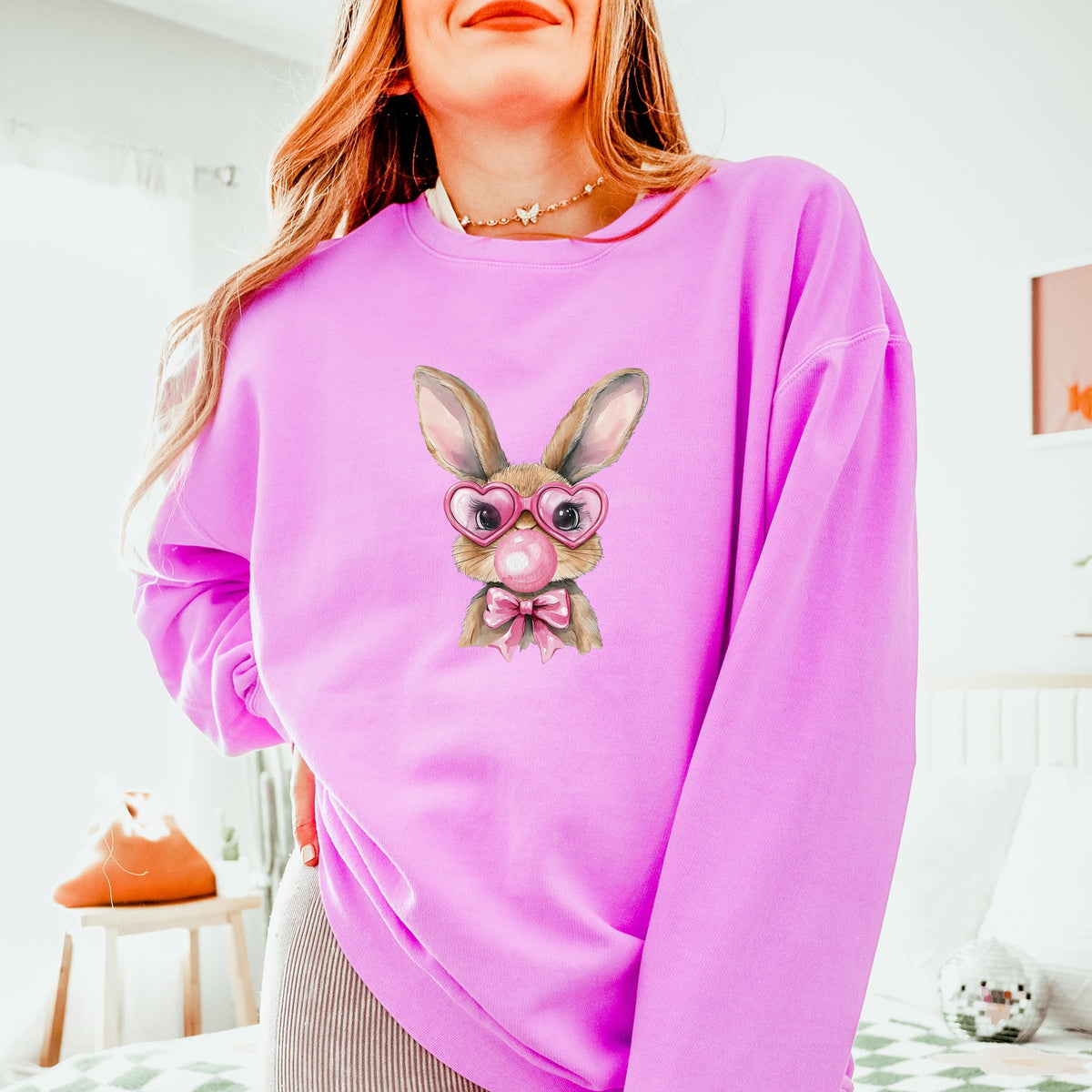 Bunny Sunglasses Bubblegum - Women's Lightweight Garment Dyed Sweatshirt