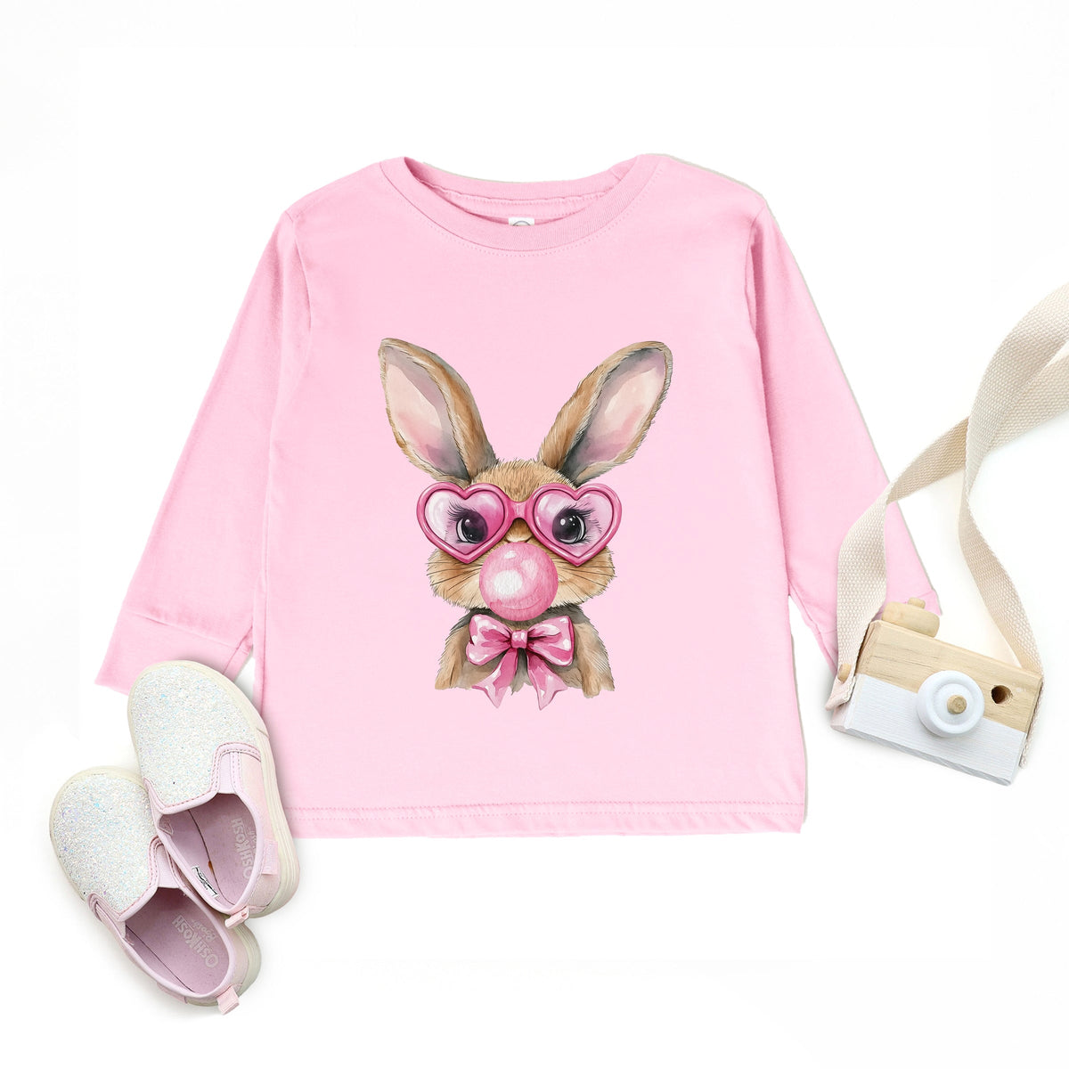 Bunny Sunglasses Bubblegum - Toddler Long Sleeve Graphic Tee